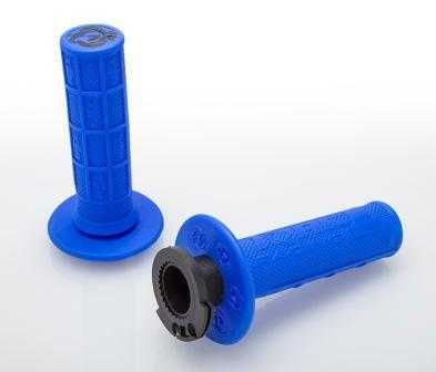 TORC1 RACING, DEFY MX LOCK ON GRIPS 1/2 WAFFLE SOFT COMPOUND, INCLUDES 2 STROKE & MINI BIKE THROTTLE CAMS BLUE