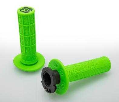 TORC1 RACING, DEFY MX LOCK ON GRIPS 1/2 WAFFLE SOFT COMPOUND, INCLUDES 2 STROKE & MINI BIKE THROTTLE CAMS GREEN