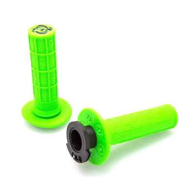TORC1 RACING, DEFY MX LOCK ON GRIPS 1/2 WAFFLE SOFT COMPOUND INCLUDES 4 STROKE THROTTLE CAMS GREEN