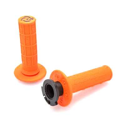 TORC1 RACING, DEFY MX LOCK ON GRIPS 1/2 WAFFLE SOFT COMPOUND INCLUDES 4 STROKE THROTTLE CAMS ORANGE