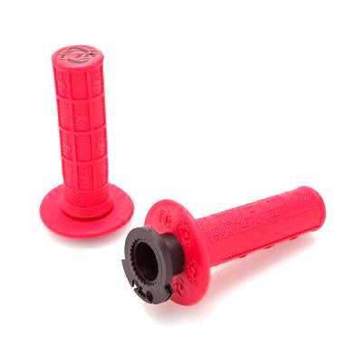 TORC1 RACING, DEFY MX LOCK ON GRIPS 1/2 WAFFLE SOFT COMPOUND INCLUDES 4 STROKE THROTTLE CAMS RED